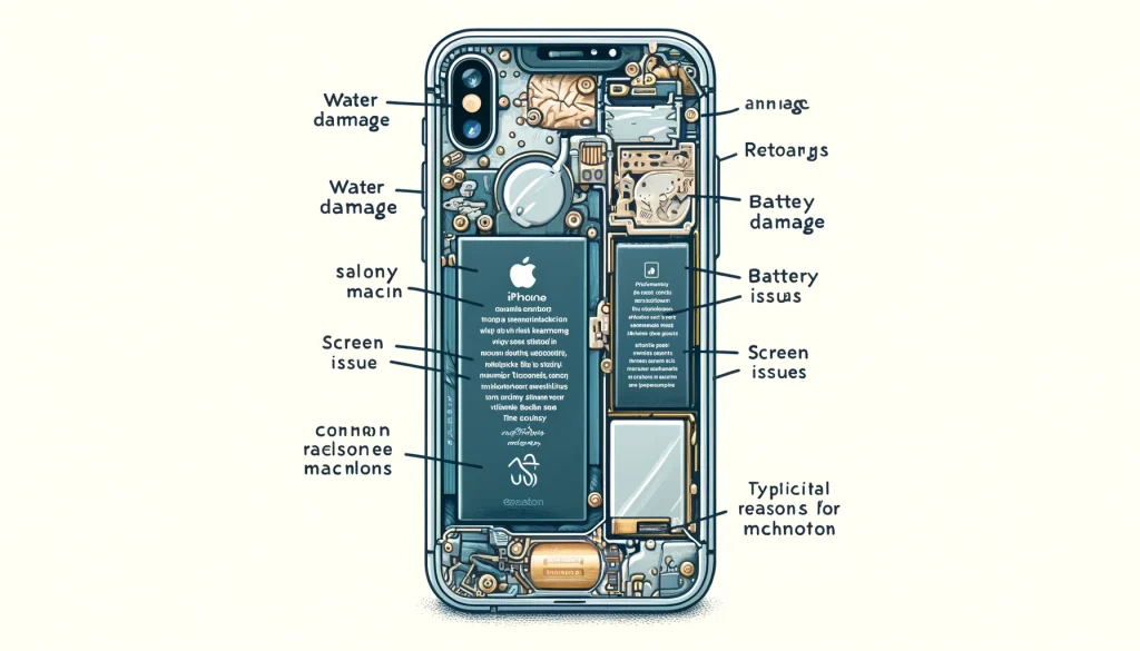 「iPhone故障の一般的な原因を示す詳細な内部構造図」